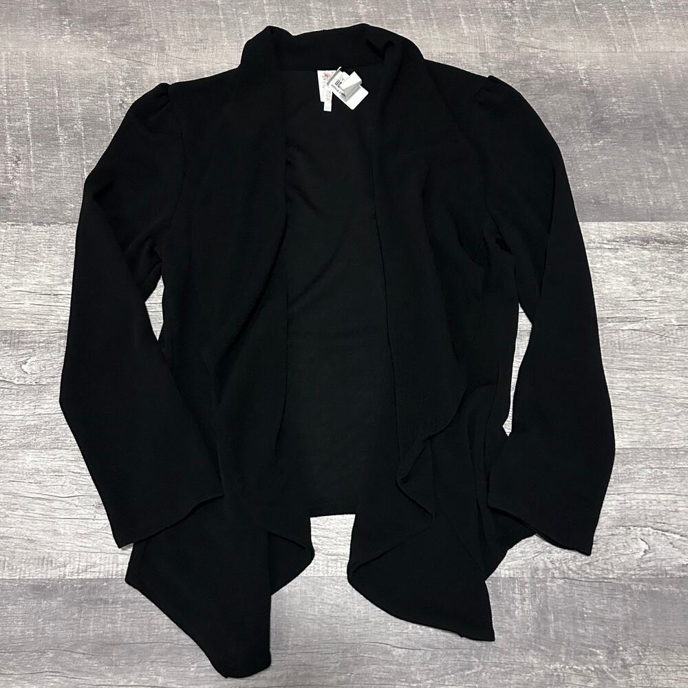 MOA NEW Draped Open Front Black Jacket Womens Plus 3X Textured Asymmetrical Hem